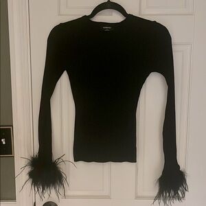 Black Feather Cuff Top